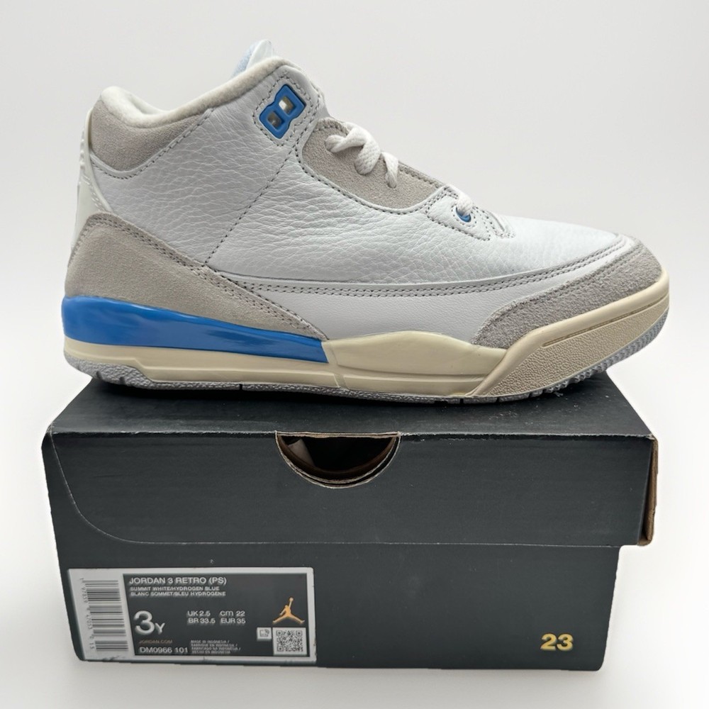 Nike Air Jordan 3 Retro PS Summit White Hydrogen Blue 3Y DM0966-101 NIB