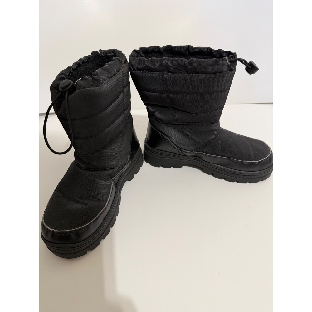 Northside Kids Size 2 Black Quilted Nylon Winter Snow Boots Faux Fur Lined