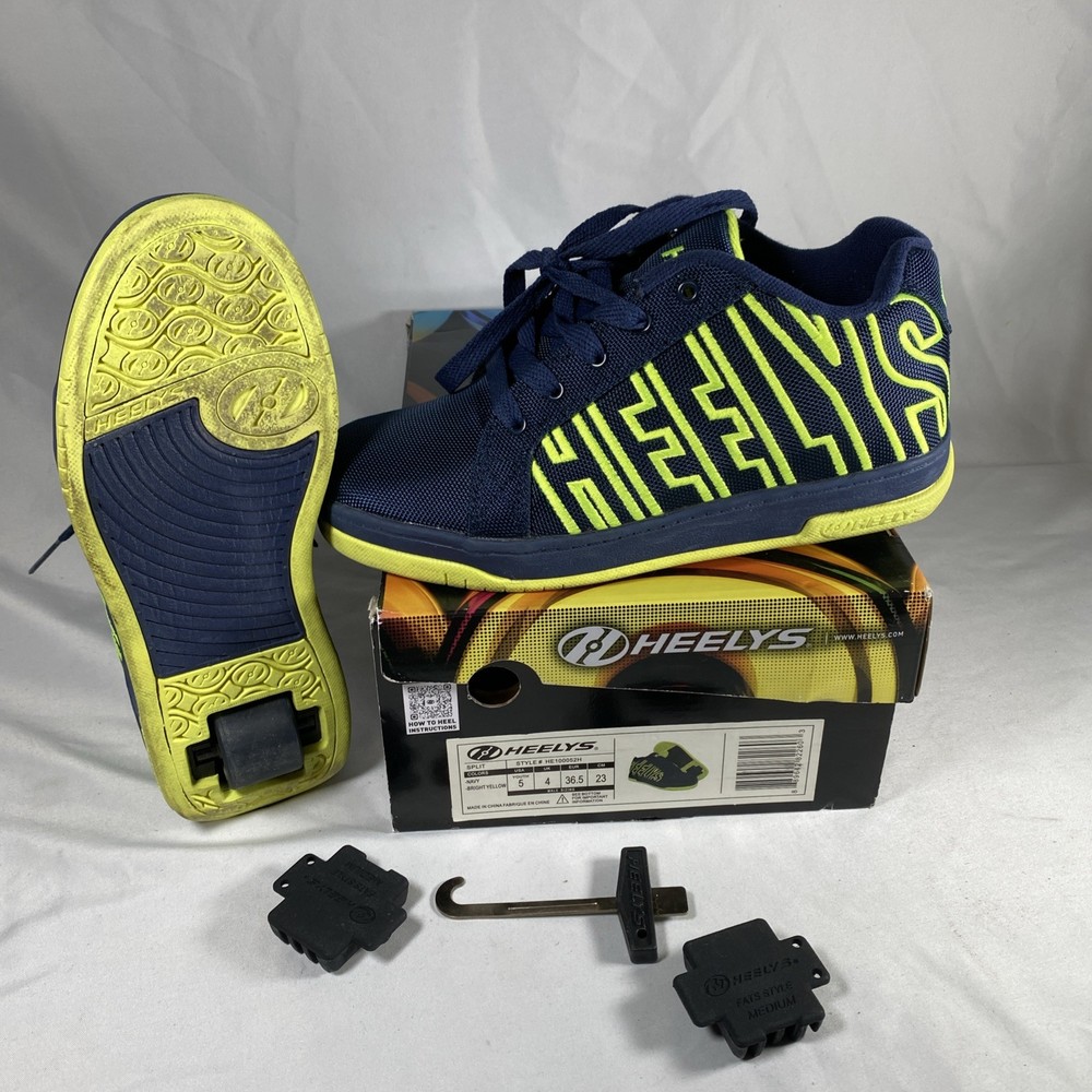 Heelys Boys HE10052H Wheeled Navy Blue Bright Yellow Skate Shoes Size 5 Youth