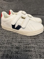 Veja Small Esplar Leather No Tie Sneakers Kids Size 3 White