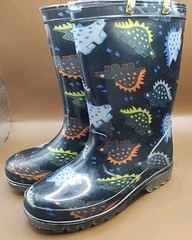 Jurassic Jumble Light Up Rain Boots Black w/ Dinosaurs Heavy Duty Clearance