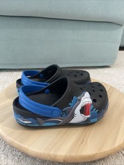 Crocs Sharks Jaws Blue And Black Cool Kid Size One Waterproof Beach Light Up