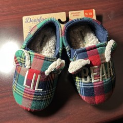 Dearfoams Cozy Comfort Lil Bear Slipper Sz 9-10 Memory Foam Plaid Slip Resistant