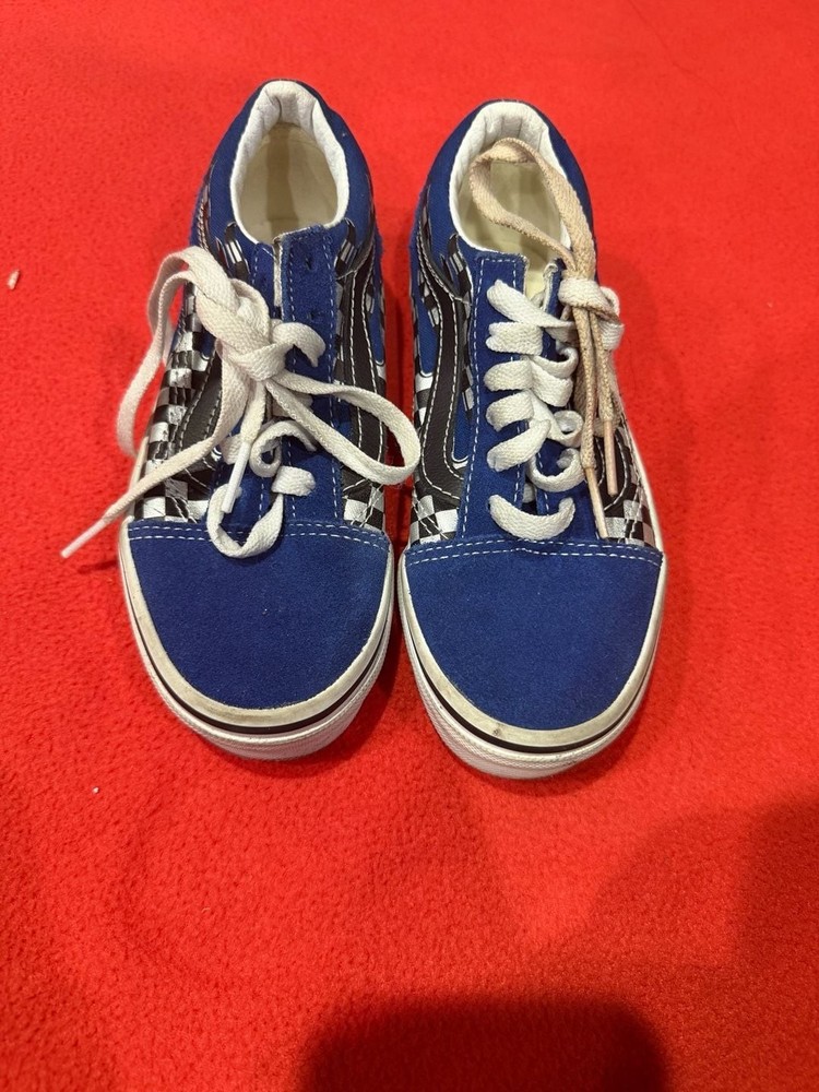 Vans Kids Old Skool Reflective Checkerboard Blue Flame Sneakers Size 13.0youth