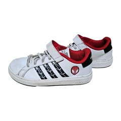 Adidas Marvel Spider-Man Grand Court Kids Size 1 White Sneakers Hook &Loop Shoes