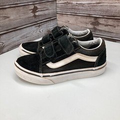 Vans Shoes Old Skool Kids 12.5 Hook & Loop Black White Suede Canvas