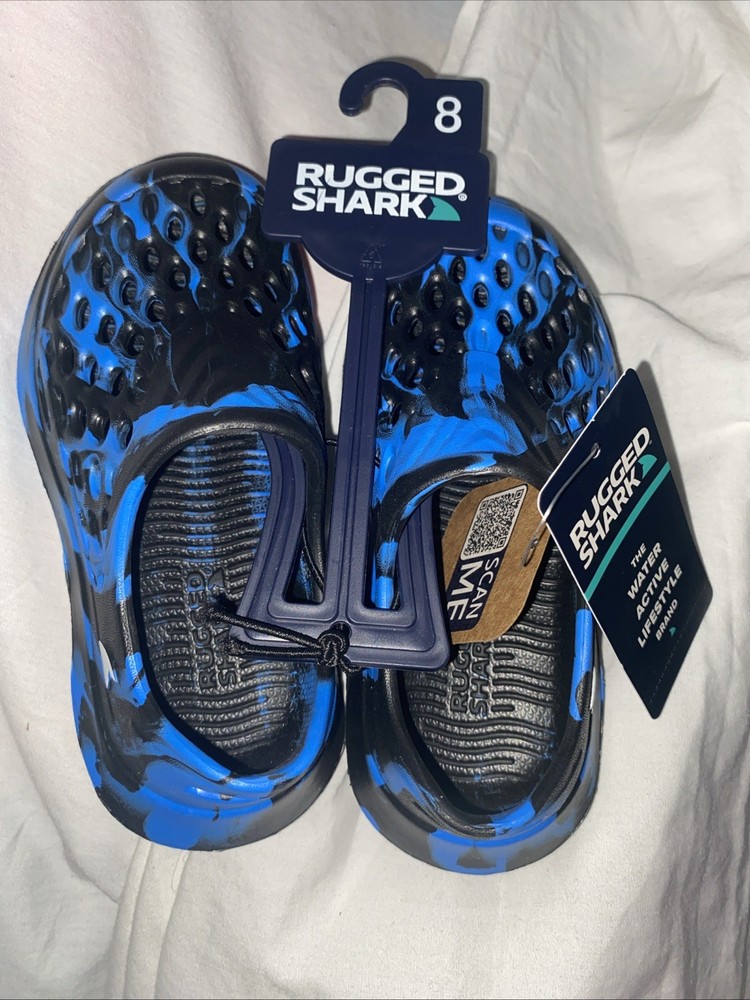Rugged Shark Kids Size 8 Black/blue Multicolor Clog Water Shoe