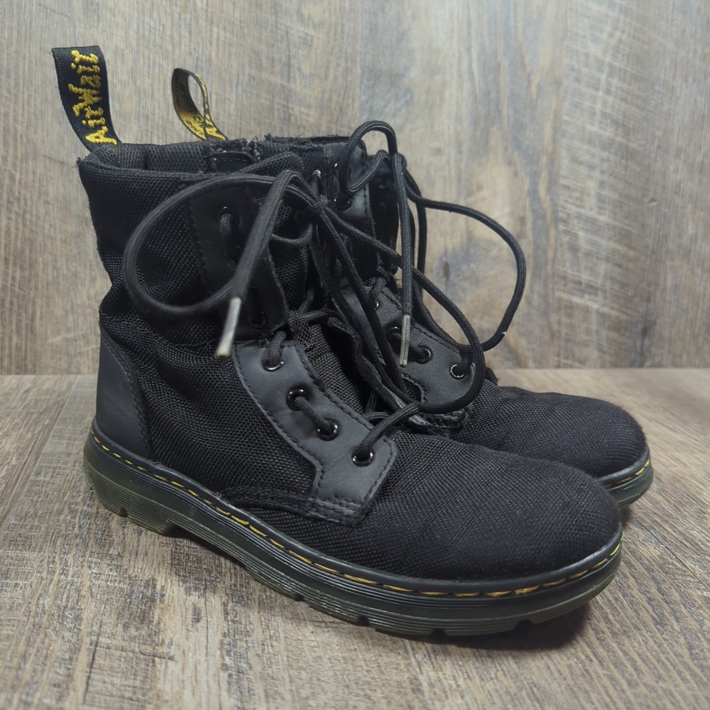 Doc Dr Martens Boots Combs J Combat Lace Up Black Canvas Zip Youth Kids Size 3
