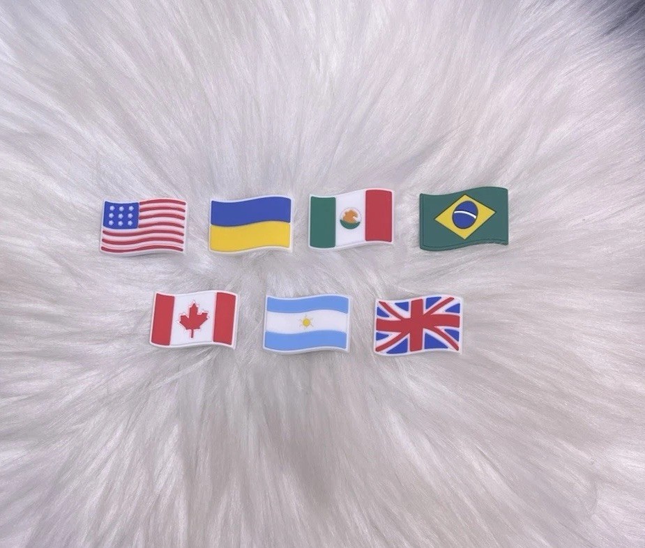 National country flags croc charms set of 7