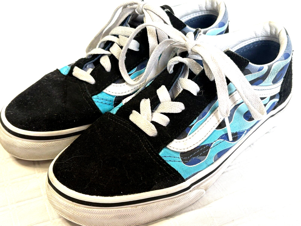 Vans Old Skool Kids Camo Flames Blue Ice Youth Canvas Lace Sneakers, Sz 4.5 EUC