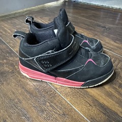Nike Toddler Flight 45 Jordan Sneaker Athletic Black Pink Logo Hook & Loop 9C