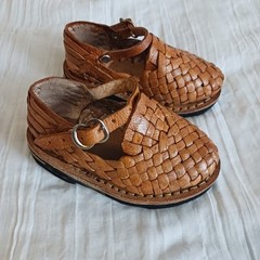 Handmade Upcycled Tan Woven Leather Sandals Child’s Sz 5 – 5.5