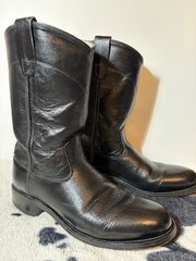 Old West Cry 4110G Black Leather Pull On Roper Cowboy Boots Size 6