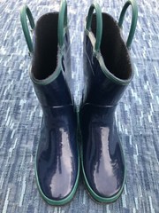Western Chief Waterproof Navy Blue Rain Boots Easy Pull-On Handles Big Kids Sz 1