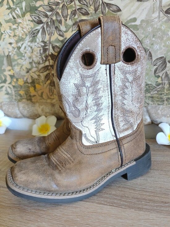 Cody James Brown Leather Square Toe Pull On Western Boots Embroidered Sz. 11