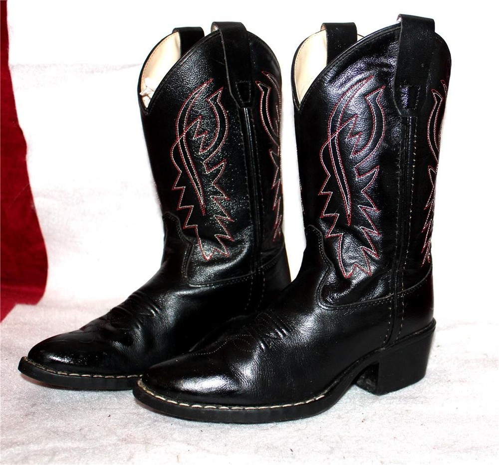 OLD WEST BLACK w/RED STITCHING LEATHER WESTERN/COWBOY BOOTS: Youth 1.5 – EUC