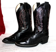 OLD WEST BLACK w/RED STITCHING LEATHER WESTERN/COWBOY BOOTS: Youth 1.5 – EUC