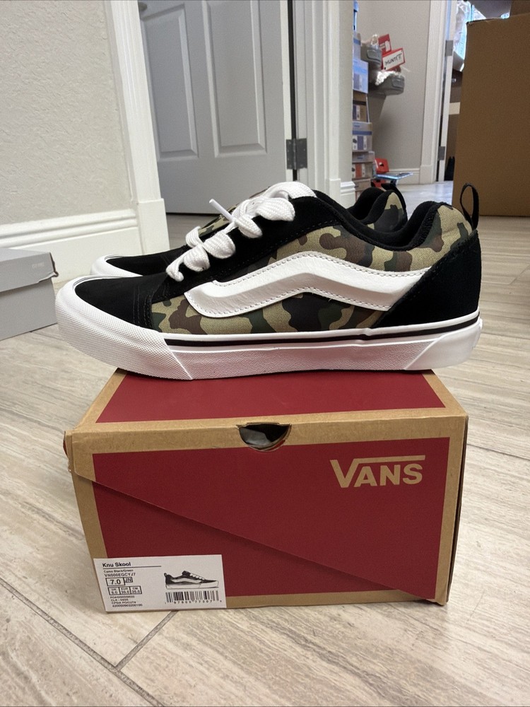 Vans Knu Skool Skate Shoes Camo Black /Green Kids 7 VN000EGCYJ7