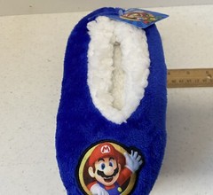 Fuzzy Babba Slipper Socks Nintendo Super Mario Non Slip Blue Child’s S/M New
