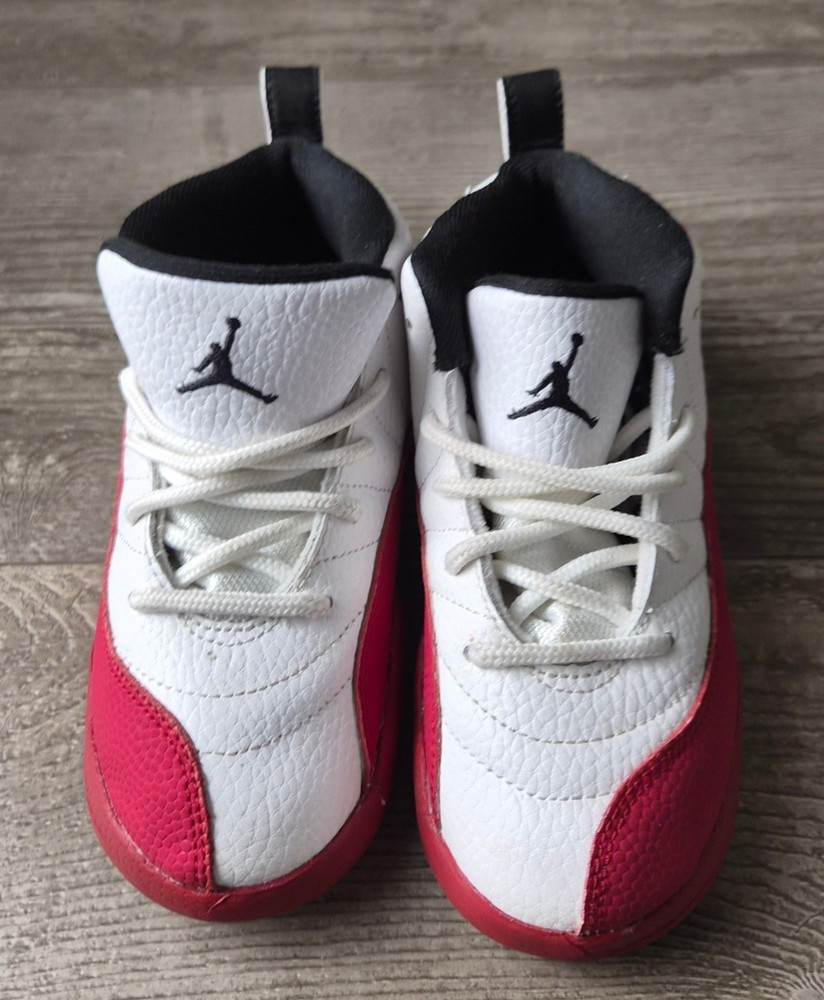 Jordan 12 Retro Cherry Kids Shoes Size 10C White Varsity Red 151186-116