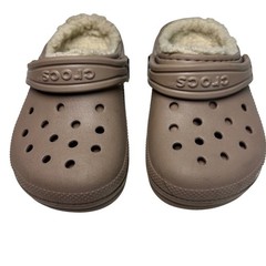 Crocs Kids C8 Clogs Khaki Tan Classic Fuzz-Lined Lined Mules Shoes Comfort