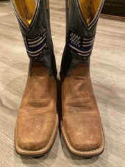 Dan Post Youth Sz 5D Thin Blue Line Brown Leather USA Flag Cowboy Western Boots