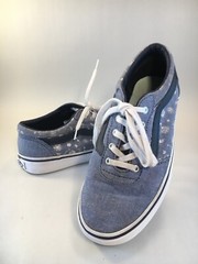Youth Vans Blue W/White Flowers Printed Denim Size 3.5 Missy Style 721454 EUC