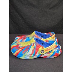 Crocs Kids Classic Fur Lined Clog Marbled Red Blue Yellow Fuzzy Shoes Size J3