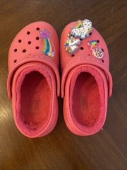 Crocs Lined Clogs Pink Unicorn Cat Bubble Gum Jibbitz Girls Size C10
