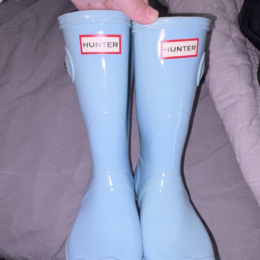 Hunter First Classic Kids Blue Waterproof Rubber Pull-On Mid-Calf Rain Boot 8