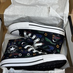 Converse Chuck Taylor Hi 1V Black Train Print Kids Size 11 Youth No Tie