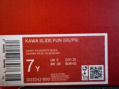 NIB – Nike Kawa Slide Fun 7Y Sunset Pulse Pink – White – Black DD3242600