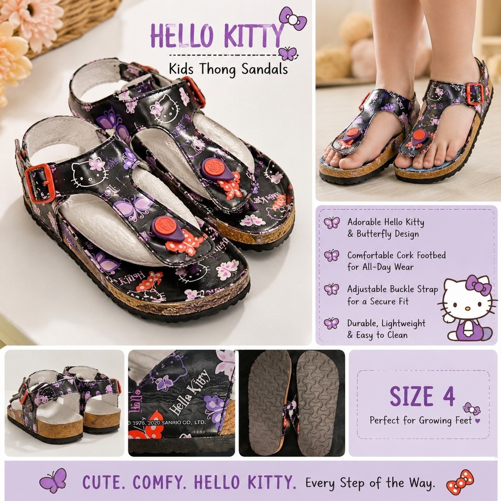 Vintage Sanrio Hello Kitty Butterfly Cork Sandals Kids Size 4 Rare Y2K