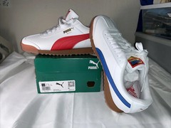 Puma Roma Rwb Lace Up Junior Size 5 White Sneakers Blue & Red Casual Shoes NIB