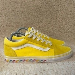 Vans Old Skool Kids Yellow Rainbow Checkerboard Suede Canvas Sneakers Size 7Y