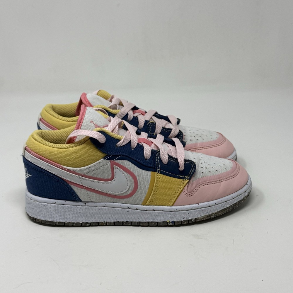 Nike Jordan 1 Low SE Multi Canvas DV1323-100 Youth Kids Size 4 Pink Blue Shoes