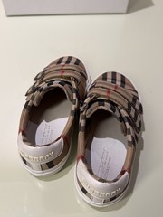 BURBERRY 30 12.5 Beige Markham Check w/ Grip Straps White Leather Sneakers Shoes