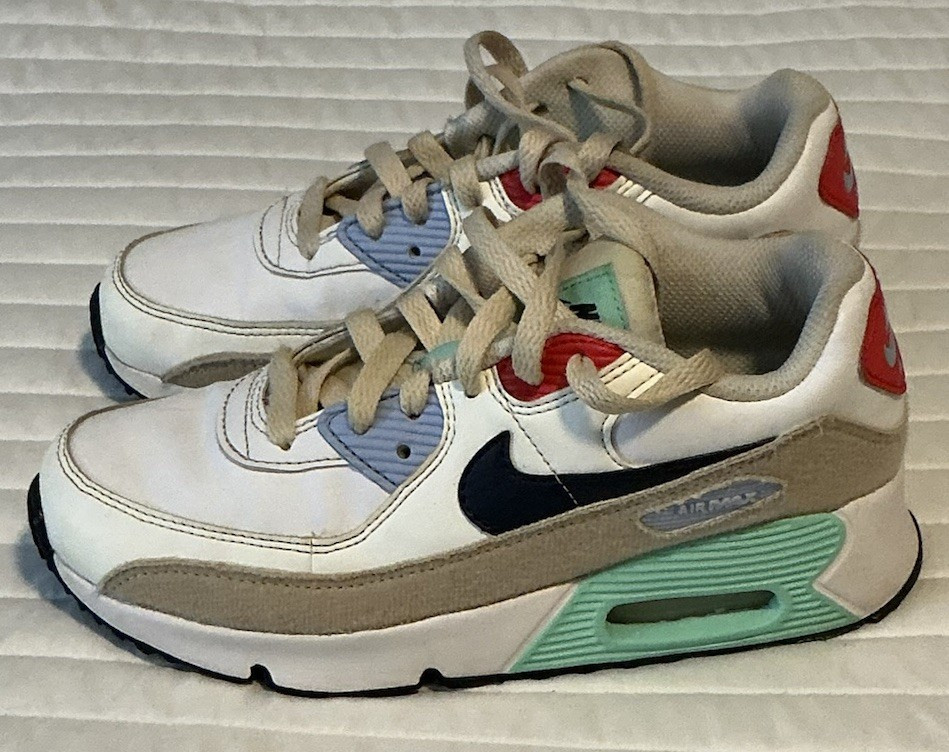 Nike Air Max 90 White/Tan/Black/Green Unisex Kids Sneaker US 3Y EU 35 DZ2869-100
