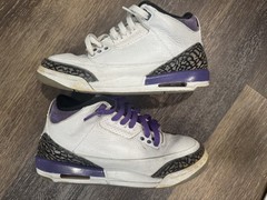 Jordan Air Jordan 3 Retro White Purple Leather Elephant Print Kids 6Y Michael