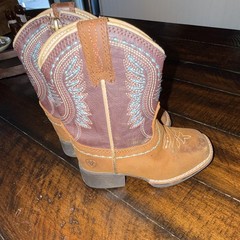 Ariat Kids Western Ankle Boots Leather Brown Purple Turquoise Zip Round Toe US 8