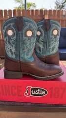 Justin Post – Kid’s Cowboy Boots – Bowline Water Buffalo – Walnut/Sapphire – NIB