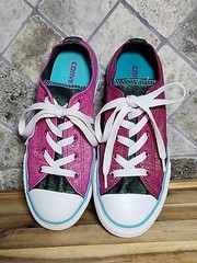 Converse All Star Pink Glitter Sparkle Canvas Shoe Size 2 Junior Youth 2-Tongues