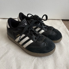 adidas Samba Unisex Kids Leather Lace Up Sneakers Black White US 12K EU 30
