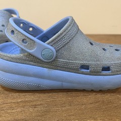 Crocs Kids C13 Platform Clogs Blue Glitter Classic Comfort Strap Slip On Shoes