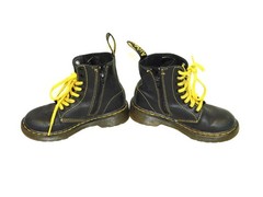 Dr Martens Sz 12 EU 29 Kids Black Pascal Combat Boots Side Zip Lace Up Girl Boy