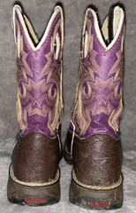KIDS DURANGO SIZE 1 LEATHER WESTERN BOOTS PURPLE & GOLD SQUARE TOE