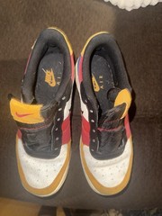 Black, Red, Yellow, Blue Nike Air Force 1’s. Youth Size 6. Missing Laces.