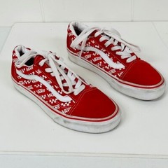VANS Off The Wall Sneaker Boys 5 Girls 6.5 Red Old School Logo 507452 Skateboard