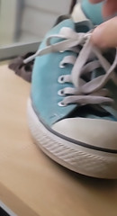 Converse ALL STAR Double Tongue Shoes Size Junior 5 Turquoise Aqua Sneakerrs