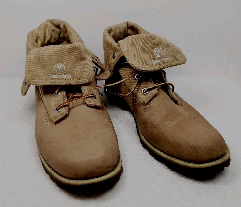 Timberland Roll Top Boots Leather Textile A13ST 3898 Tan Big Kids Girls Size 7